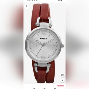 Fossil Women Watch Georgia ES-3155 Silver Brown Leather Strap Like New With Box